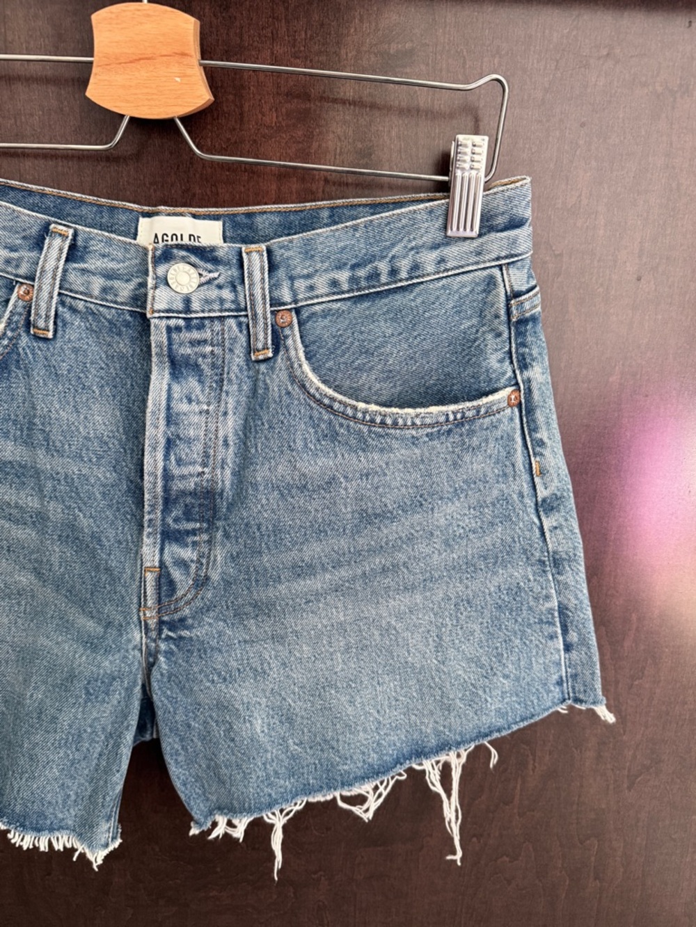 Agolde Light Blue High-Rise Denim Cutoff Shorts - Picture 4 of 8